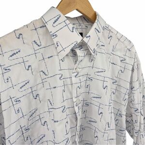 Marcello Sport Long Sleeve Cotton Shirt with Blue Abstract Embroidered Design